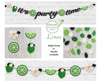 Lime Party Decor Bundle: Cupcake Toppers, Confetti, Garland & Banner