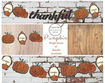 Thanksgiving Pumpkin Party Decor Bundle: Cupcake Toppers, Confetti, Garland