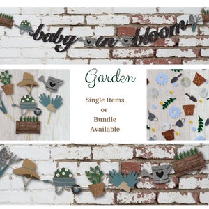 Garden Party Decor -Spring Cupcake Topper (12) -Garden Flowers Confetti (200) - Gardening Garland -Customizable Banner - Party Supply Bundle