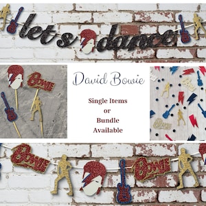 David Bowie Party Decor - Ziggy Stardust Cupcake Toppers (12) - Confetti (200) - Rebel Garland - Customizable Banner - Bundle- party decor