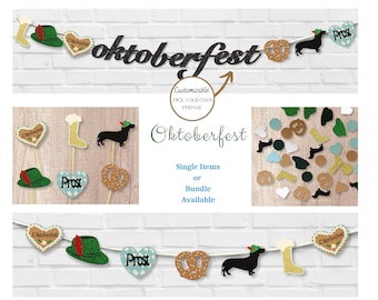 Oktoberfest Party Decor Bundle: Customizable Banner, Cupcake Toppers