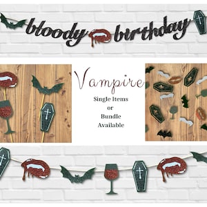 Vampire Bloody Valentine Party Decor - Vampire Cupcake Topper (12) - Dracula confetti (200)-Garland- Bloody Birthday Banner-Vampire Bundle
