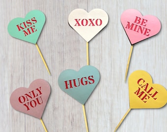 Conversation Hearts: Valentine's Day Cupcake Toppers, Confetti, Garland & Banner