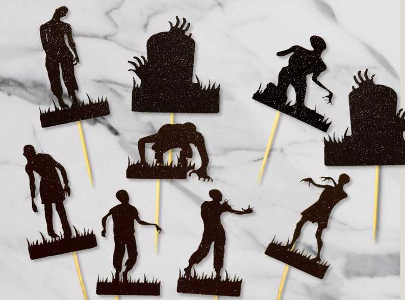 Zombie Cupcake Toppers 12 Zombie Party Decor Etsy