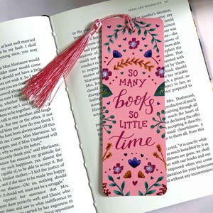 Pretty Pink Bookmark | Flower Pattern Bookmark | Gift for Reader | Pretty Stationery | Bookmark from Painting | So Many Books So Little Time