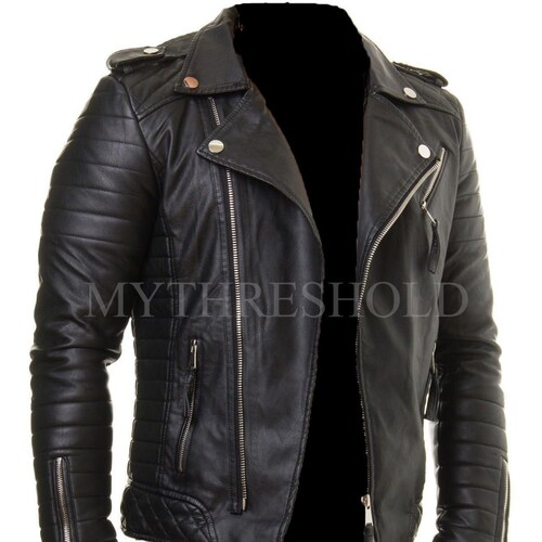 Men's Genuine Lambskin Leather Slim Fit Biker Brown - Etsy