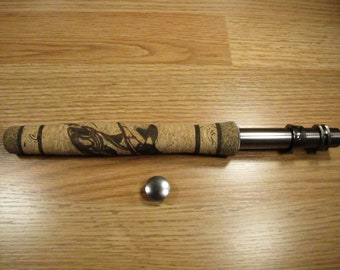 custom cork fishing rod handles Half Wells Fly Rod Handle With Laser Burned Jumping Trout, Burl Cork