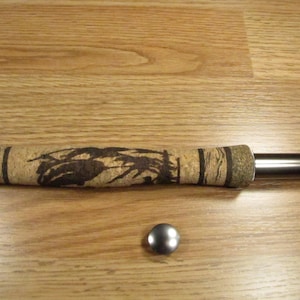 Half Wells Fly Rod Handle With Laser Burned Jumping Trout, Burl Cork 
