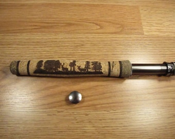 Full Wells Fly Rod Handle With Laser Burned Fly Fisherman in a River Scene,  Burl Cork 