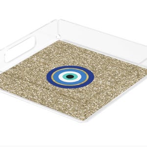 Evil Eye Acrylic Tray, Boho Protection Symbol Home Décor, Blue Nazar Serving Tray, Spiritual Gift, Coffee Table Organizer