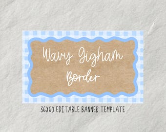 Plantilla de banner con borde ondulado a cuadros vichy (editar en Canva)