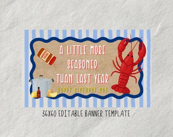 Banner de cumpleaños con temática de mariscada (Editar en Canva)