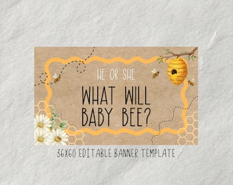 Plantilla de banner para revelar el sexo del bebé con temática de abejorros (editar en Canva)