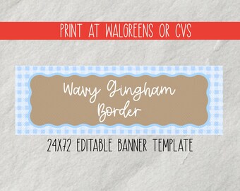 Plantilla de banner con borde ondulado a cuadros vichy (editar en Canva)