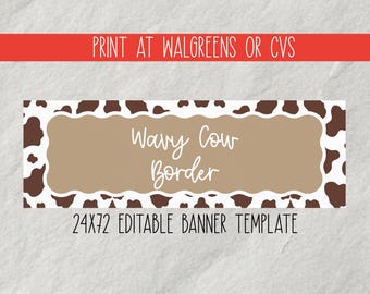 Plantilla de banner con estampado de vaca marrón ondulada (editar en Canva)