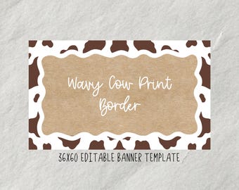 Plantilla de banner con borde ondulado estampado de vaca (editar en Canva)