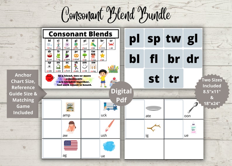 Consonant Blends Printable Anchor Chart Hands-on Matching - Etsy