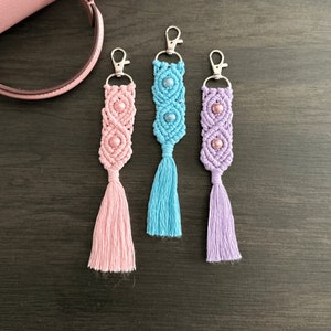 Personalized Macrame Boho Keychain Gift for Her Wedding Favor Purse Decoration Backpack Tag Car Key Charm Accessory Cottagecore Aesthetic