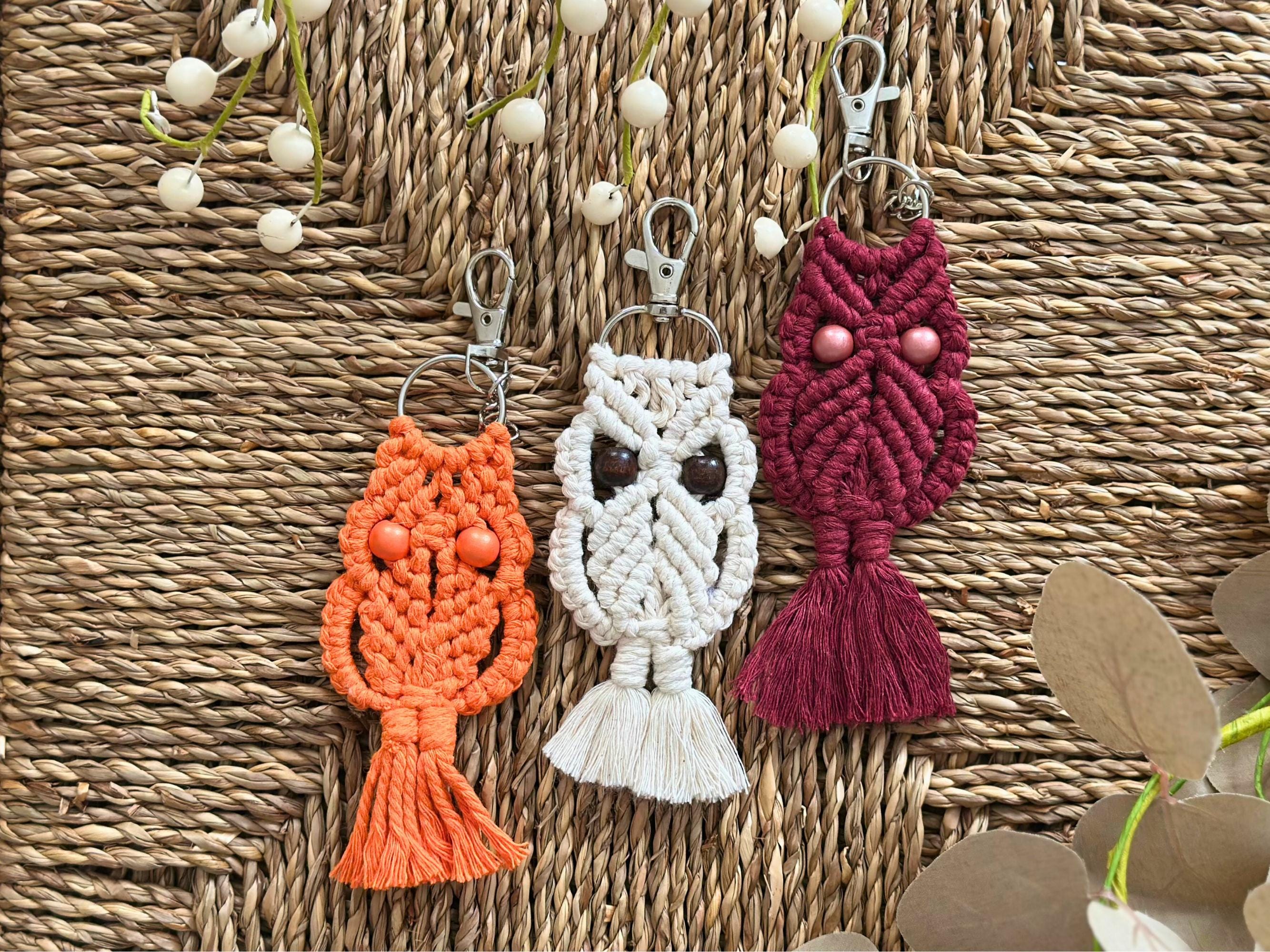 Handmade Owl Spirit Animal Macrame Keychain
