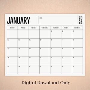 Printable Monthly Planner 2025 Minimalist Calendar 2025 Horizontal | Letter | Sunday Start | Instant Download
