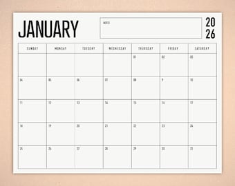 Printable Monthly Planner 2025 Minimalist Calendar 2025 Horizontal | Letter | Sunday Start | Instant Download
