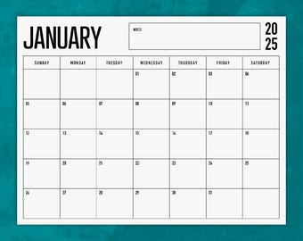2025 Monthly Calendar: Letter Size Sunday Start (PDF Download)