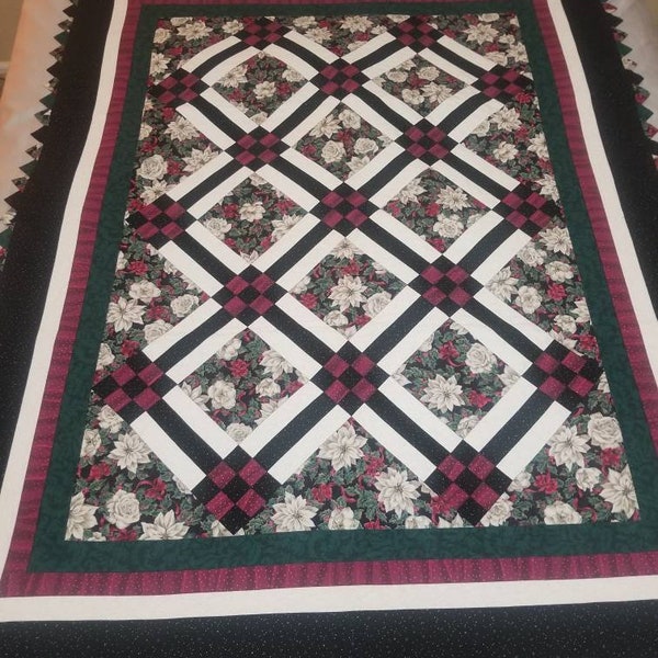 Holiday Elegance Quilt with Prairie Points - 51.5" x 65.5"