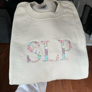 Custom Embroidered Floral Letter Crewneck Sweatshirt RN, PT, SLP, ot gift | personalized christmas birthday gift | Read Description