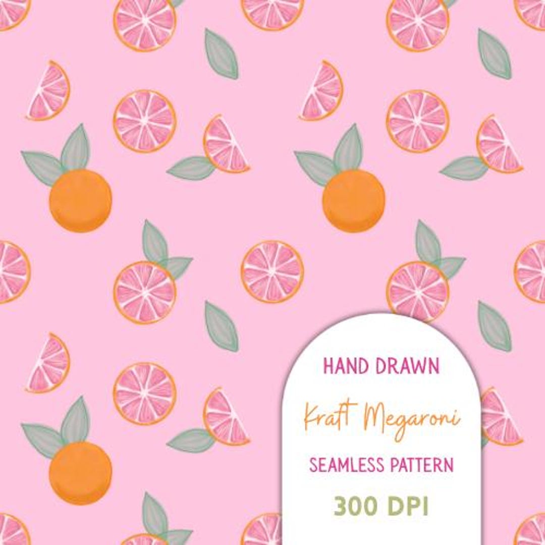 Ruby Pink Grapefruit Citrus Seamless Pattern, Fruit Design, Digital ...