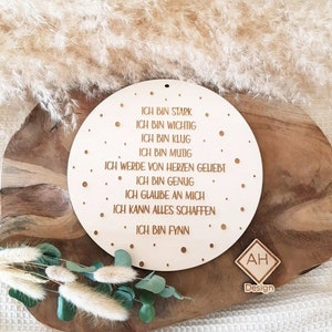 Schulkind 2024 Mutmacher Affirmation Achtsamkeit positiv Kinderzimmer Deko Ich bin Geschenk Taufe Einschulung Kinder Holz Schild Wimpel rund