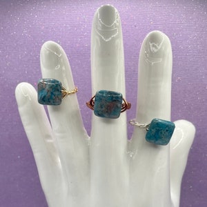 Square Turquoise Crystal Ring, Silver/Gold/Copper