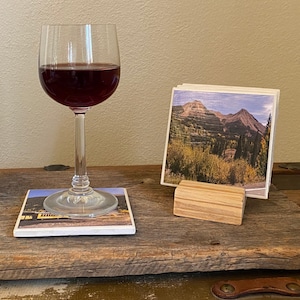 PERSONALIZED High Quality Sublimated Square CERAMIC Tile Photo COASTERS/Set of 4 with Wooden Holder/Custom /Scenic Collection/Wedding, Baby