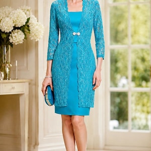 blue sheath dress with jacket Womens Lace this two Monica Zuñiga Size:EU 40–44 / UK 12–16 / US 8–12 Black Surplice Long Sleeve Le suit