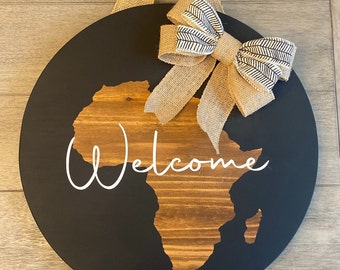 Welcome Sign, Front Door Décor, Personalized, Door Wreath, Home Décor, House warming Gift, Africa, Africa Welcome Door Hanger, BLM
