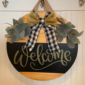 Wood Round Welcome Sign, Front Door Décor, Welcome, Hanger, Door Wreath, Home Décor, Housewarming Gift, Bling, Sparkle Decor