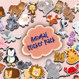 SUSIHI Animal Stickers for Water Bottles Cute Animal Stickers for Kids Farm  Zoo Animal Stickers Waterproof Vinyl Stickers Bulk(50 Pcs)