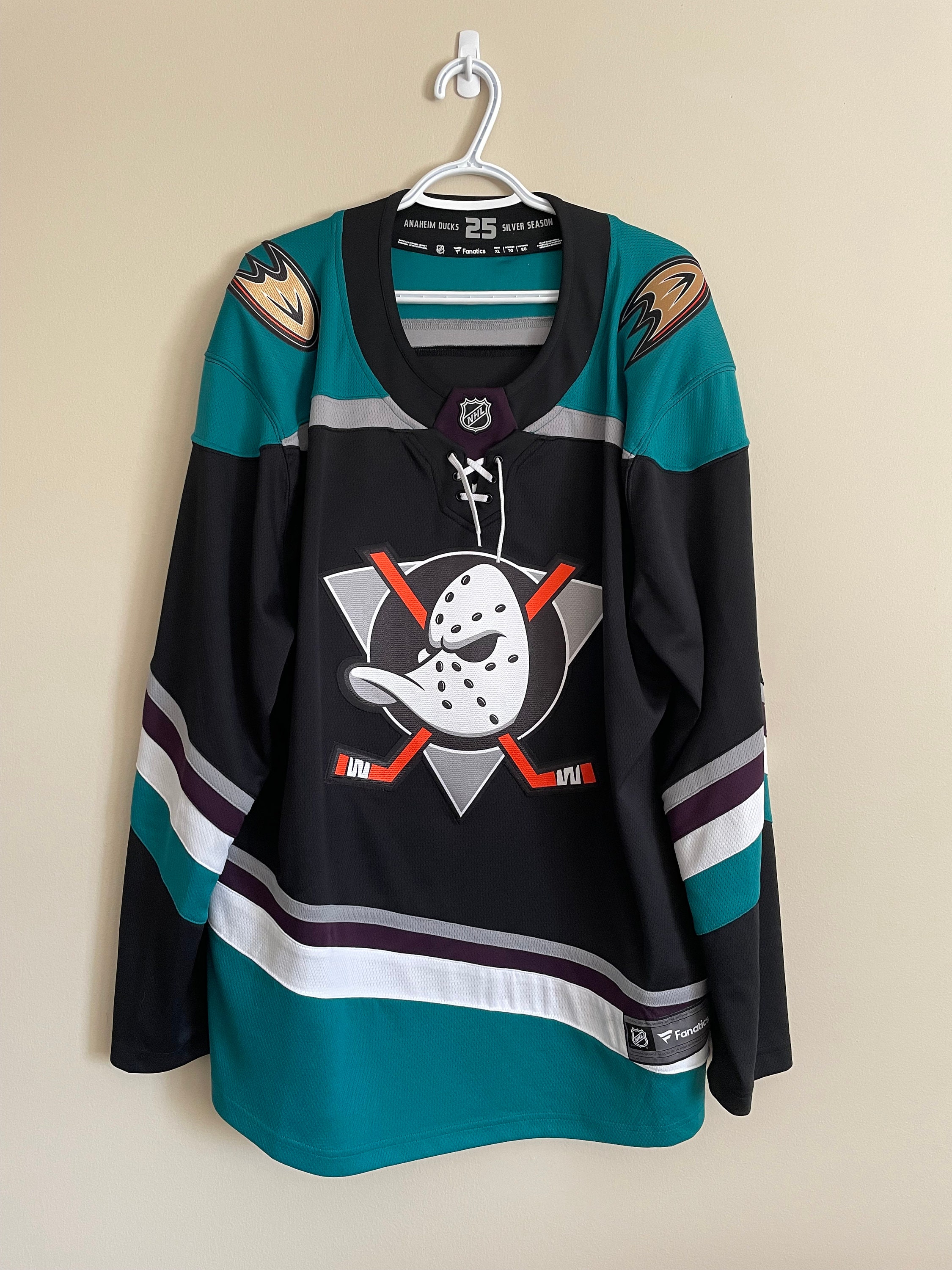 Anaheim Mighty Ducks NHL Jersey 25th Anniversary Retro Fanatics Jersey  Large - Worn