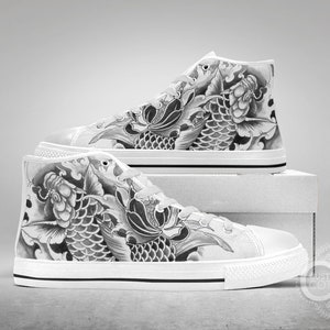 Koi Fish tattoo design, Custom Made Black or White Shoes