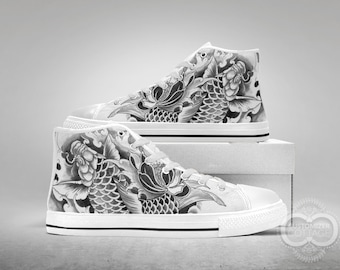 Koi Fish tattoo design, Custom Made Black or White Shoes