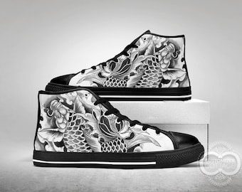 Koi Fish tattoo design, Custom Made Black or White Shoes