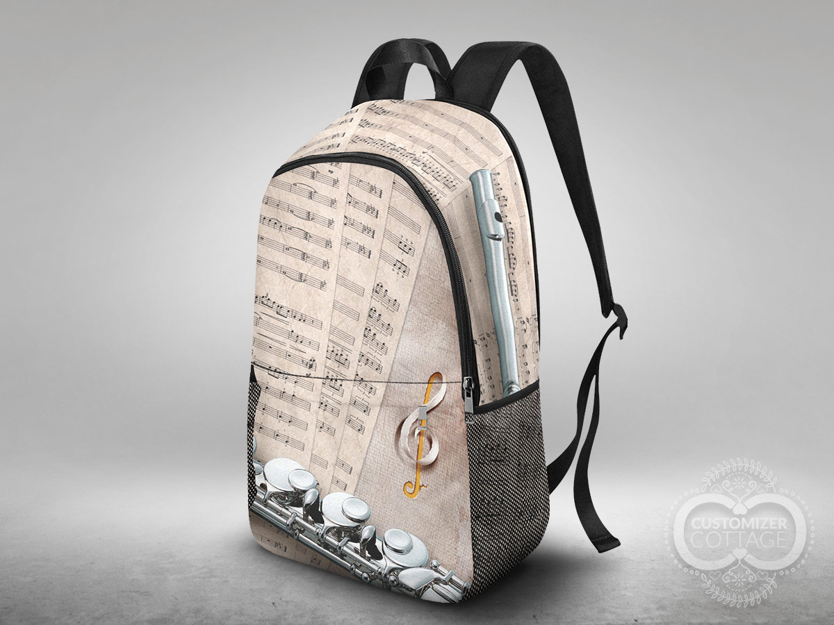 Music Repeat Pattern Rucksack Flute With Sheet Music, Custom Made Backpack - Etsy