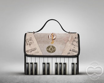 Piano with Sheet Music, Custom Made All Over Print Satchel Bag, Canvas Crossbody purse bag, vegan leather handbag purse, hippies boho gift