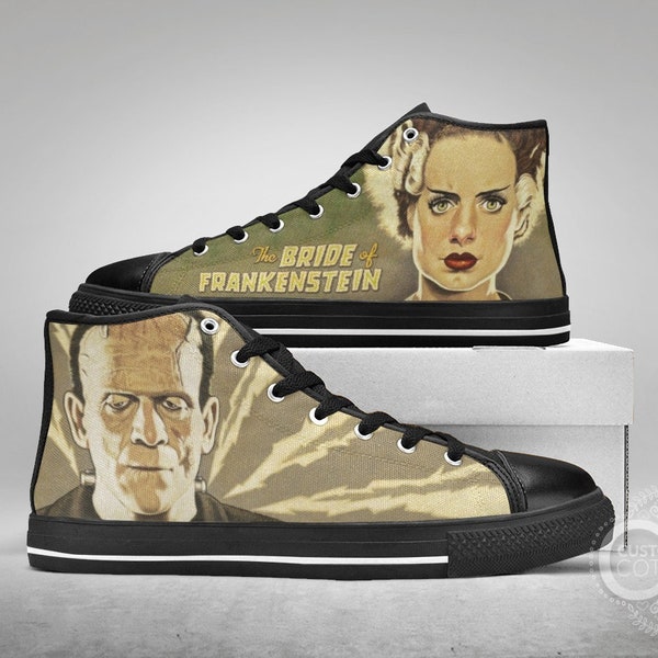 Classic movie The Bride of Frankenstein, The Creature, Custom Made Black or White Shoes