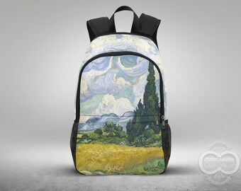 Wheat Field with Cypresses painting, Custom Made Backpack
