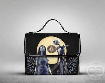 Nightmare of Jack and Sally Satchel, Custom Print Crossbody Bag, Gothic Gift for Her