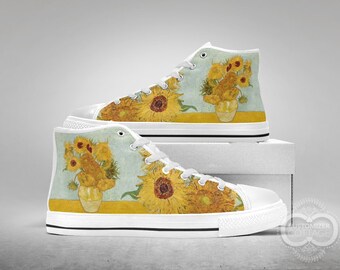 Sunflowers painting, Custom Made Black or White Shoes