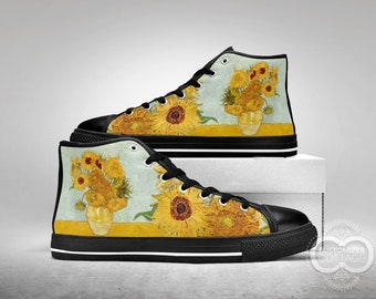 Sunflowers painting, Custom Made Black or White Shoes