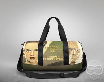 Bride of Frankenstein & Creature Duffel Bag – Custom Horror Movie Gym Bag, Travel Weekender