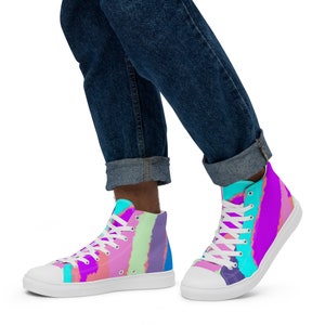 Rainbow Men’s high top canvas shoes, canvas hi tops, converse,  mens gifts, colorful high tops, running shoes, sneakers, gym