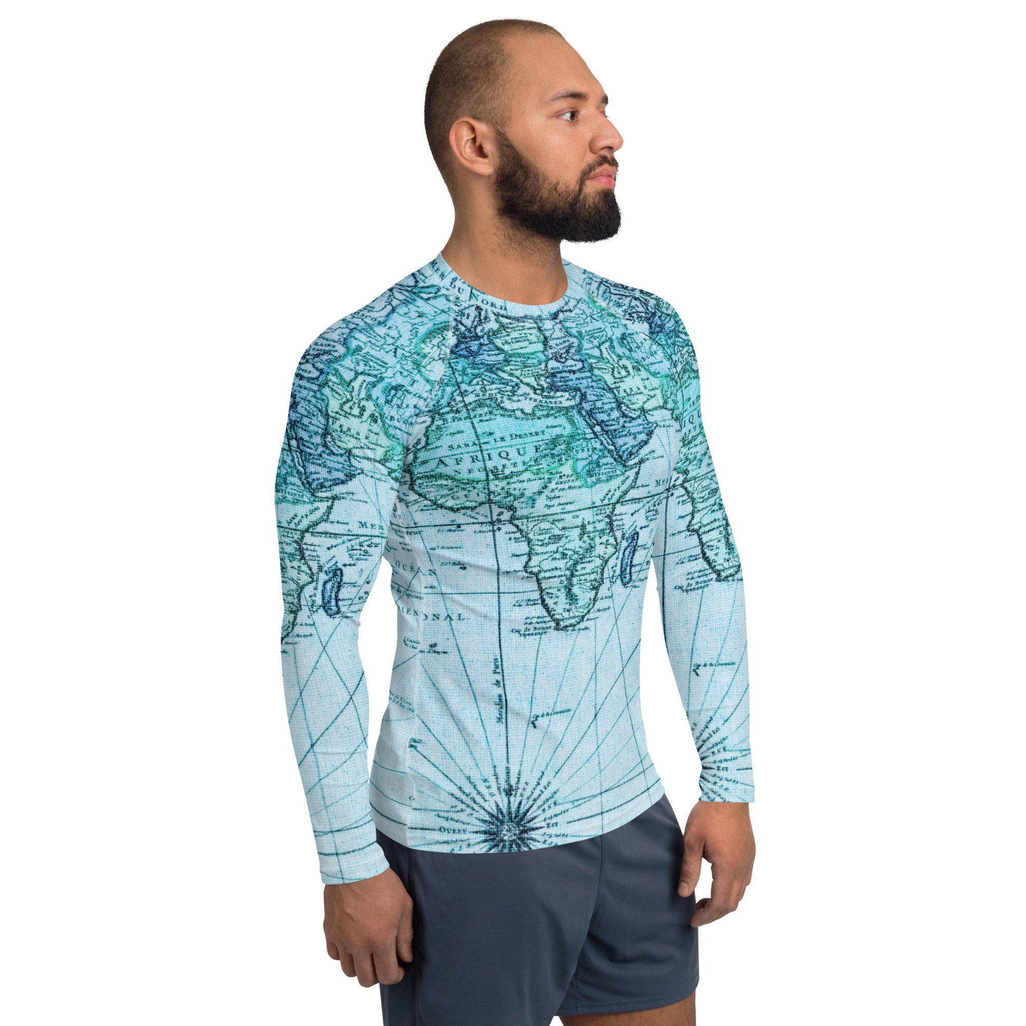 Ocean Map Men's Rash Guard - Etsy